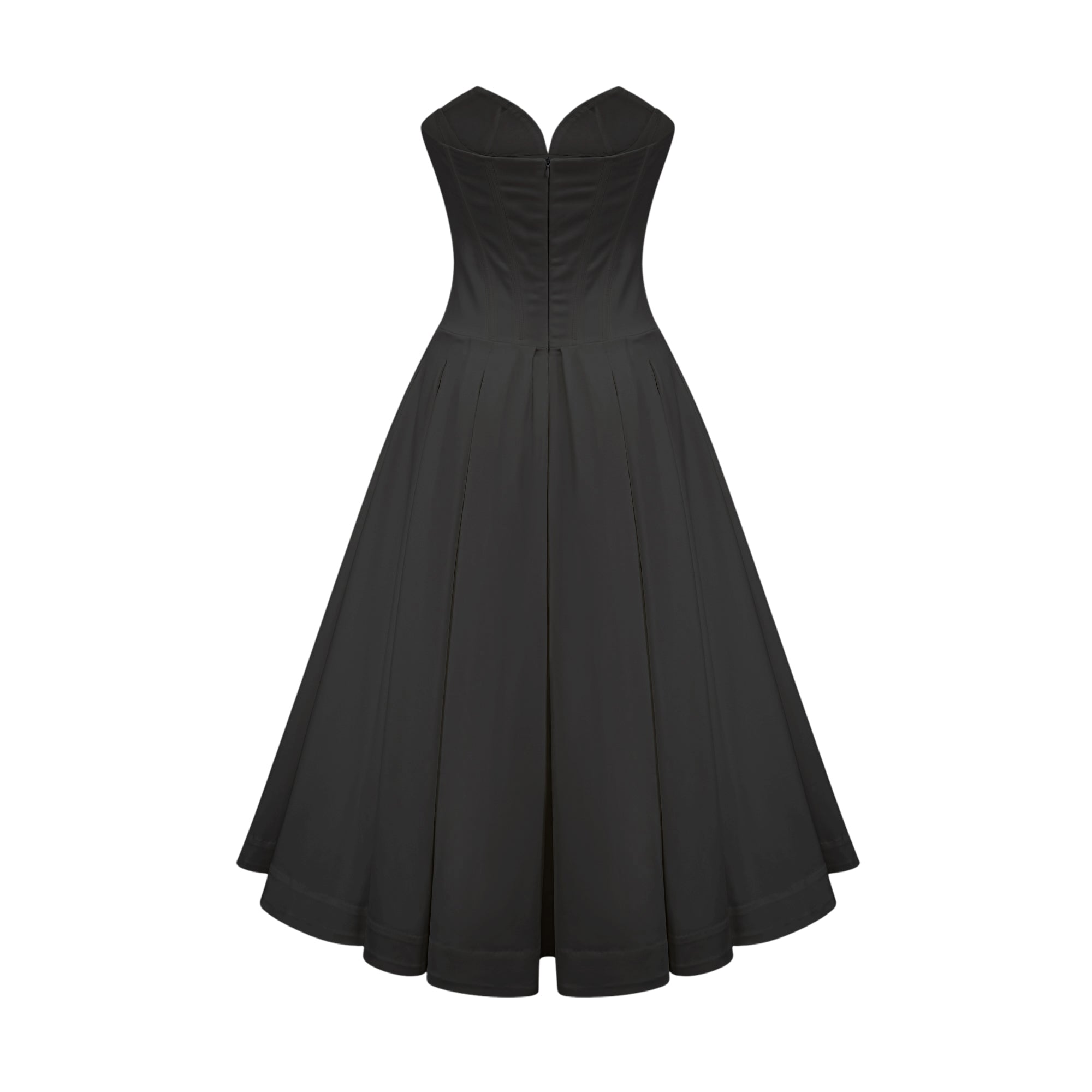 Katherine Off-Shoulder Corset Midi Dress Sleeveless Pleated Detailing Black