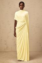 Fenella Asymmetrical Draped Cape & Dress Matching Set Sleeveless Maxi Yellow