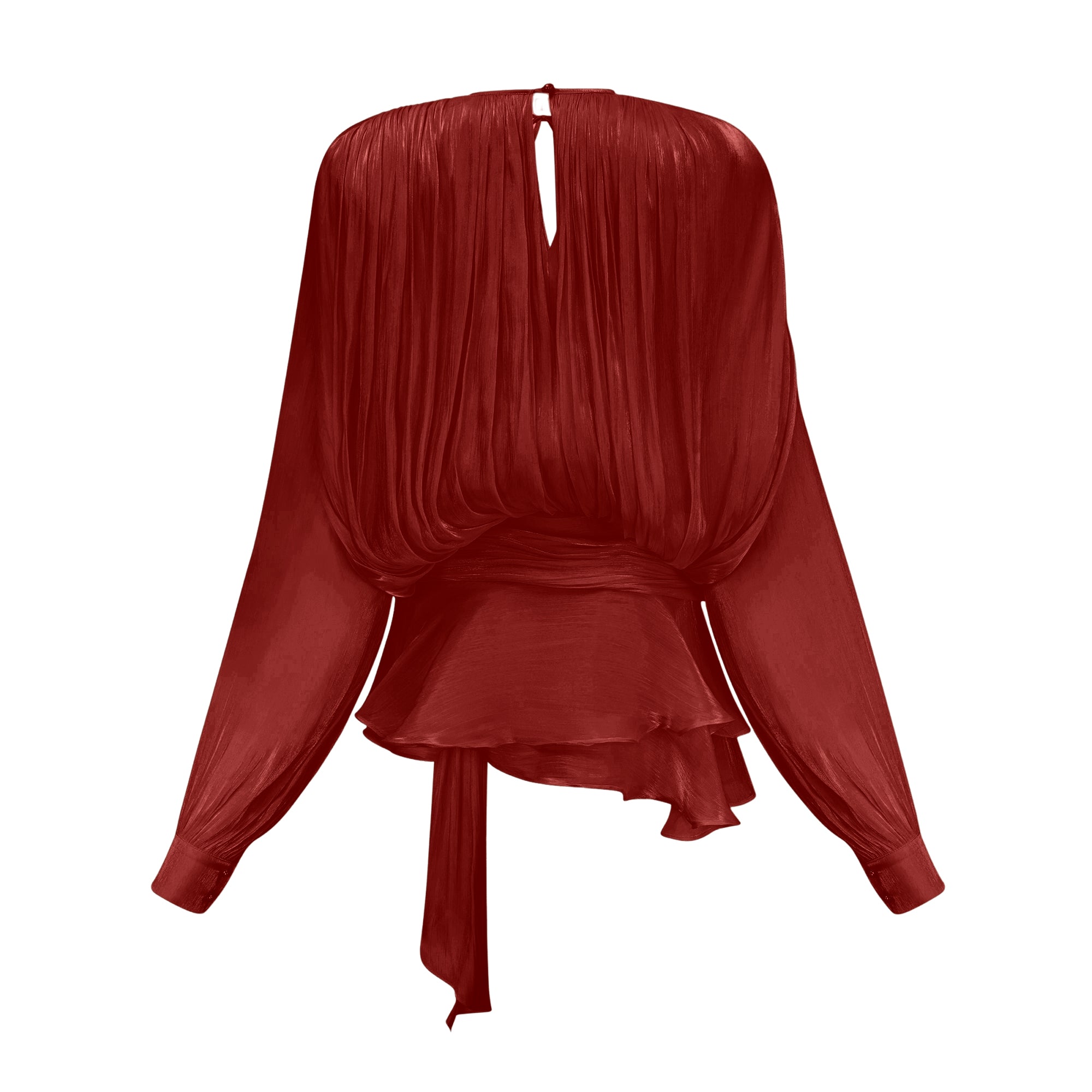 Eugénie Fully Pleated Ruffled Mini Dress Long Sleeve Red