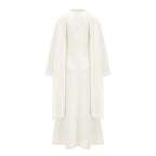 Piroska Pearl Trim Shawl Detail Maxi Dress Mock Neck Long Sleeve White