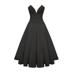 Katherine Off-Shoulder Corset Midi Dress Sleeveless Pleated Detailing Black