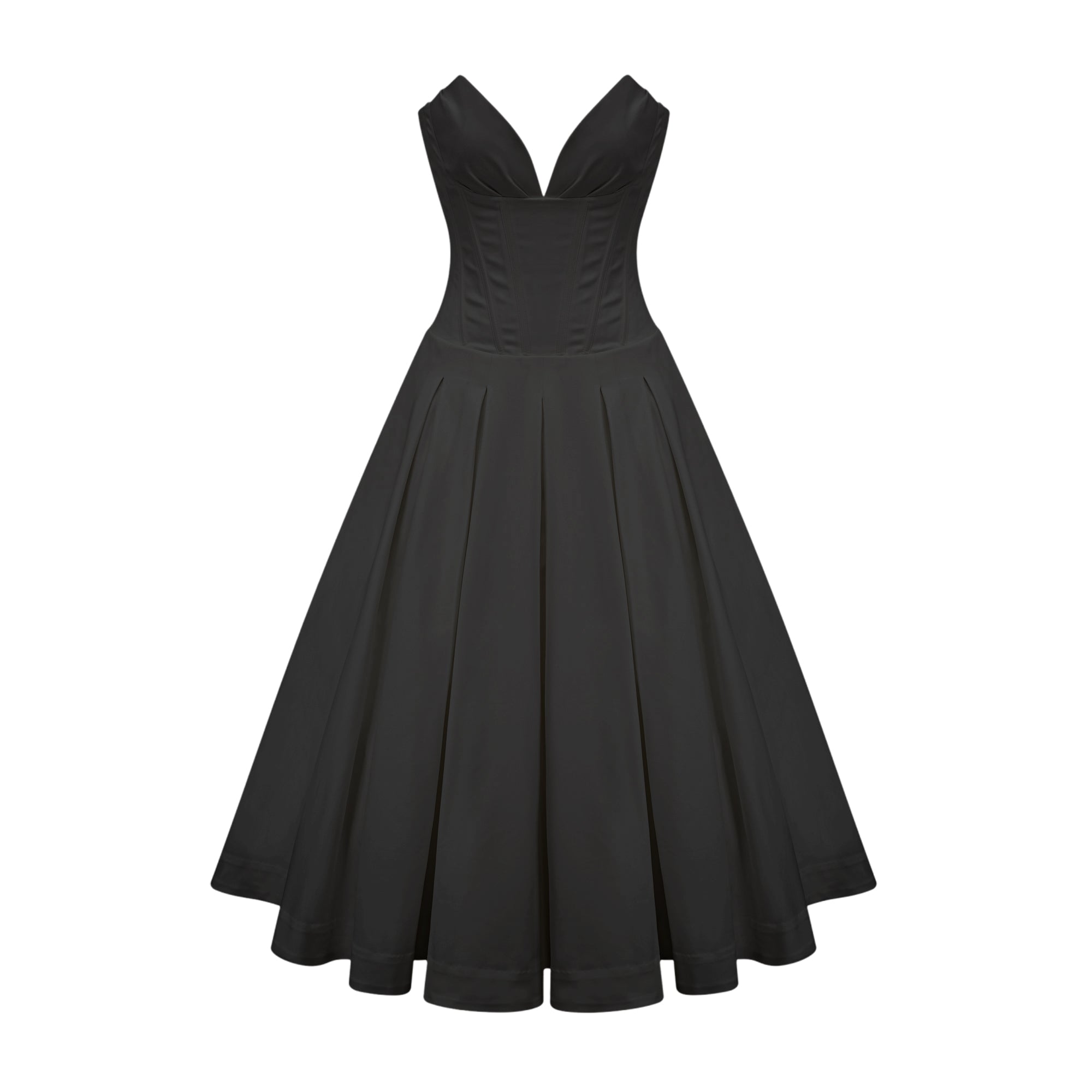 Katherine Off-Shoulder Corset Midi Dress Sleeveless Pleated Detailing Black