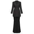 Enora Barrel Design Jacket Skirt Set V-Neck Mesh Pleated Detail Black