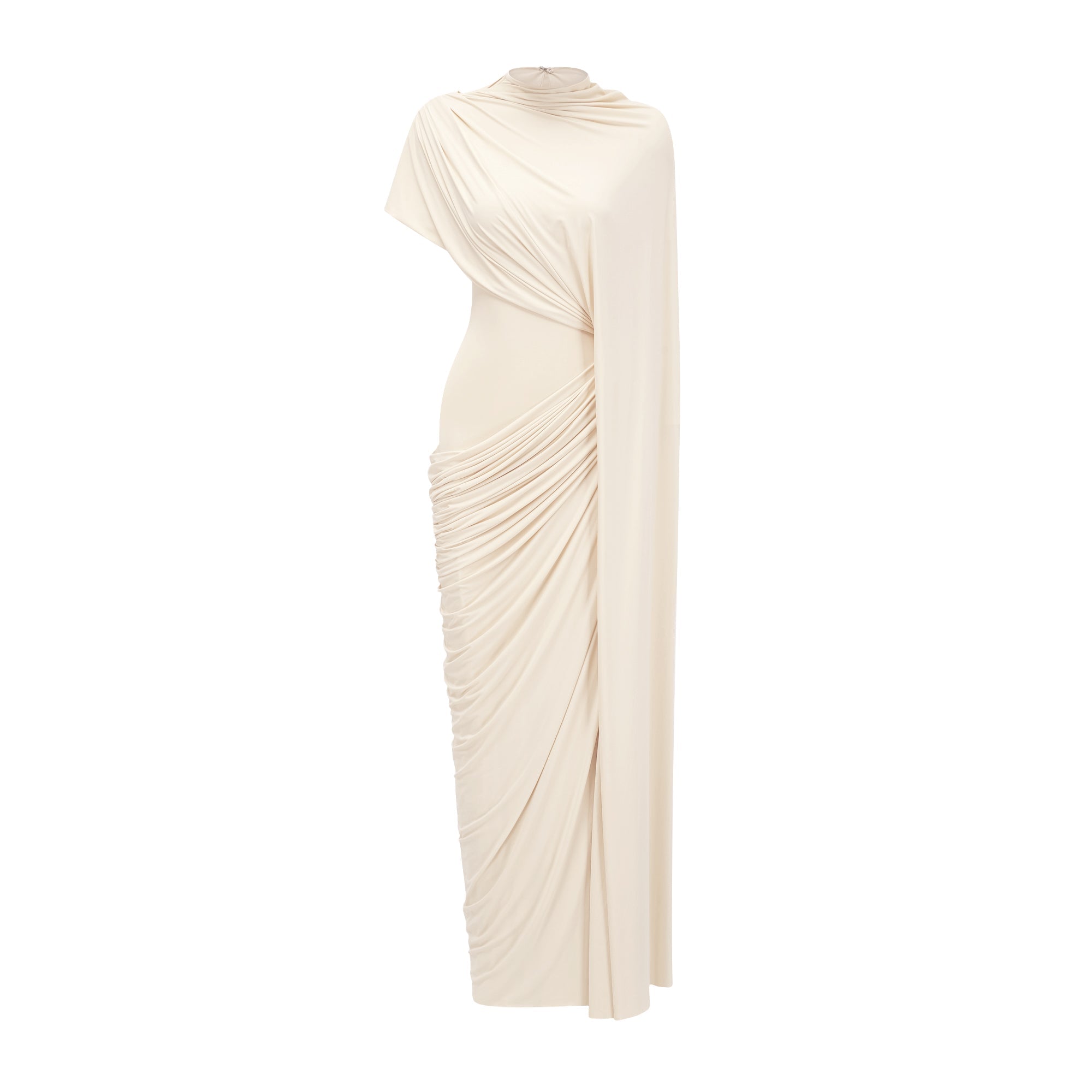 Fenella Asymmetrical Draped Cape & Dress Matching Set Sleeveless Maxi Yellow