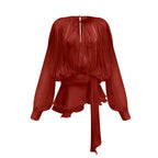 Eugénie Fully Pleated Ruffled Mini Dress Long Sleeve Red