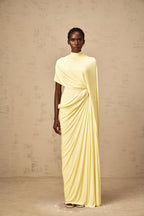 Fenella Asymmetrical Draped Cape & Dress Matching Set Sleeveless Maxi Yellow
