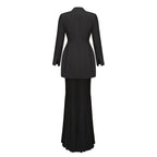Enora Barrel Design Jacket Skirt Set V-Neck Mesh Pleated Detail Black