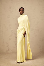 Fenella Asymmetrical Draped Cape & Dress Matching Set Sleeveless Maxi Yellow