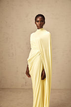 Fenella Asymmetrical Draped Cape & Dress Matching Set Sleeveless Maxi Yellow