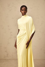 Fenella Asymmetrical Draped Cape & Dress Matching Set Sleeveless Maxi Yellow