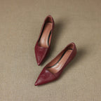 Women's Leather Pumps Pointed Toe Kitten Heel