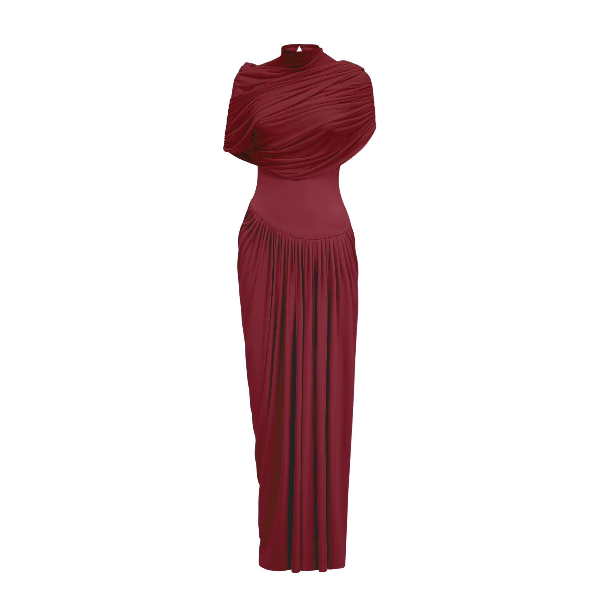 Asymmetrical Pleated Maxi Dress in Red – Anterosuk