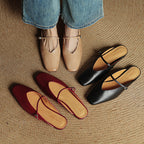 Women's Leather Mary Jane Mules Square Toe Buckled Strap