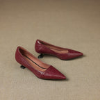 Women's Leather Pumps Pointed Toe Kitten Heel