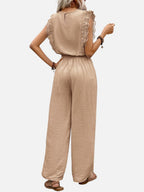 Women's Relaxed Sleeveless Top Wide-Leg Trouser Set Two-Piece Beige