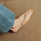 Women's Leather Mary Jane Mules Square Toe Buckled Strap