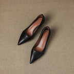 Women's Leather Pumps Pointed Toe Kitten Heel