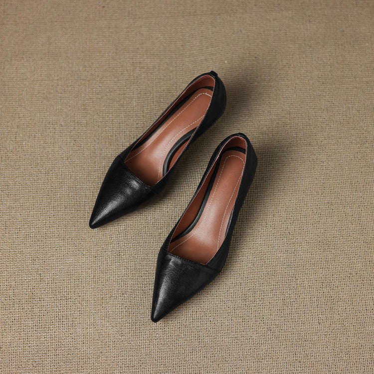 Women's Leather Pumps Pointed Toe Kitten Heel