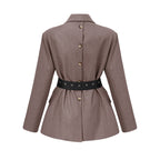 Thérèse Belted Waist Blazer Long Sleeve Buttoned Cuffs Detail Grey