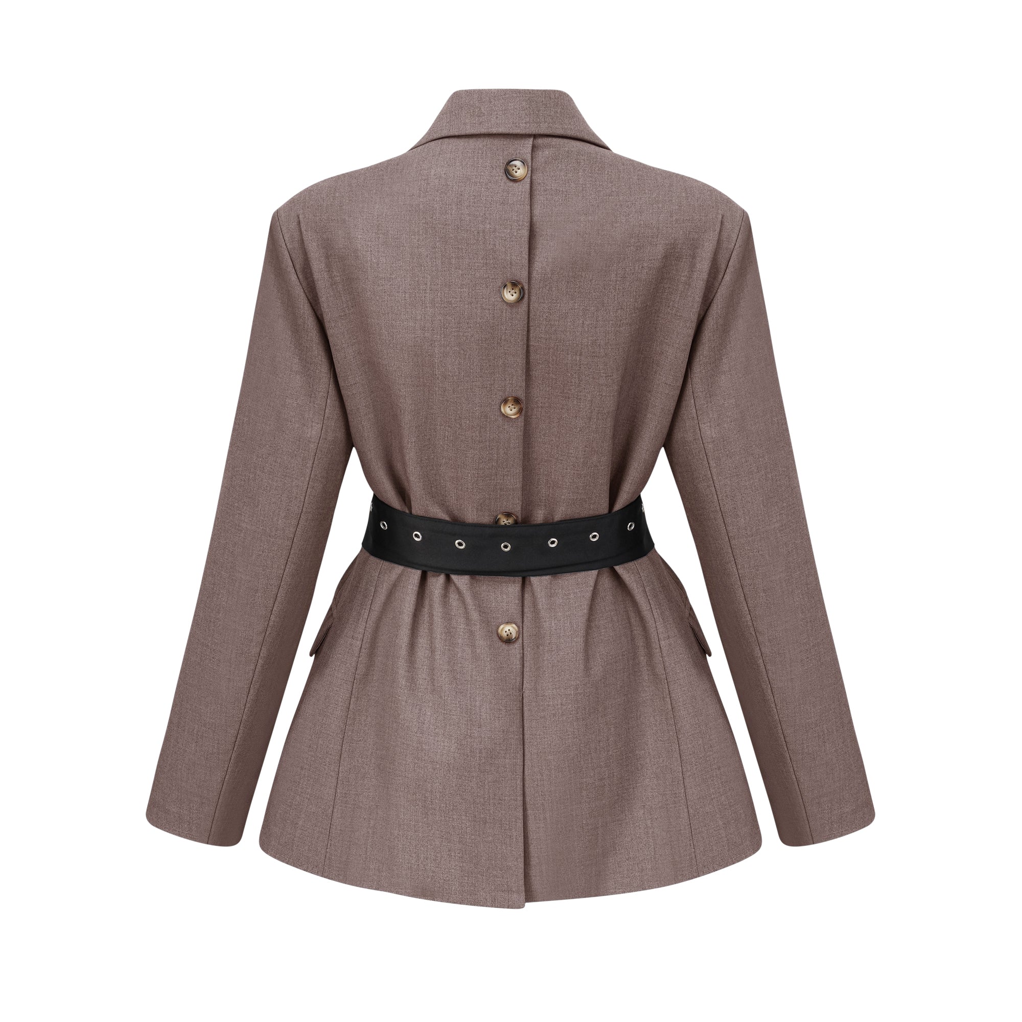 Thérèse Belted Waist Blazer Long Sleeve Buttoned Cuffs Detail Grey