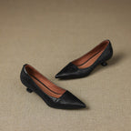 Women's Leather Pumps Pointed Toe Kitten Heel