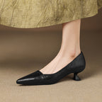 Women's Leather Pumps Pointed Toe Kitten Heel