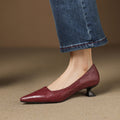 Women's Leather Pumps Pointed Toe Kitten Heel