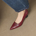 Women's Leather Pumps Pointed Toe Kitten Heel