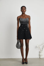 Melisande Embellished Mini Dress Off-Shoulder Sleeveless Rear Zip Detail Black