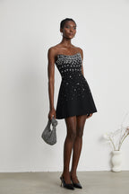 Melisande Embellished Mini Dress Off-Shoulder Sleeveless Rear Zip Detail Black