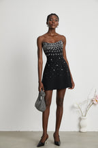 Melisande Embellished Mini Dress Off-Shoulder Sleeveless Rear Zip Detail Black