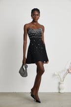 Melisande Embellished Mini Dress Off-Shoulder Sleeveless Rear Zip Detail Black