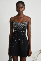 Melisande Embellished Mini Dress Off-Shoulder Sleeveless Rear Zip Detail Black