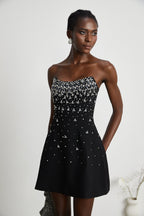 Melisande Embellished Mini Dress Off-Shoulder Sleeveless Rear Zip Detail Black