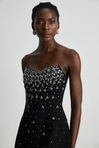 Melisande Embellished Mini Dress Off-Shoulder Sleeveless Rear Zip Detail Black