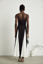 Sofie Two Tone Pleated Maxi Dress Sleeveless Adjustable Straps Detail Black