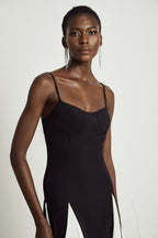 Sofie Two Tone Pleated Maxi Dress Sleeveless Adjustable Straps Detail Black