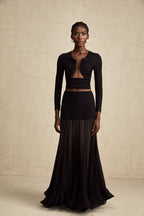 Anaïs Open-Front Gathered Top V-Neck Long Sleeve Boned Design Detail Black
