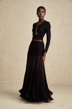 Anaïs Open-Front Gathered Top V-Neck Long Sleeve Boned Design Detail Black