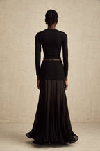 Anaïs Open-Front Gathered Top V-Neck Long Sleeve Boned Design Detail Black