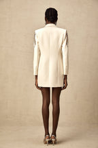 Éléna Embellished Sequined Blazer Dress Plunging V-Neck Long Sleeve Wrap Detail Neutrals