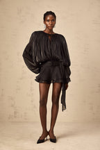 Eugénie Fully Pleated Ruffled Mini Dress Long Sleeve Black