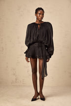 Eugénie Fully Pleated Ruffled Mini Dress Long Sleeve Black