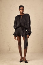 Eugénie Fully Pleated Ruffled Mini Dress Long Sleeve Black