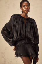 Eugénie Fully Pleated Ruffled Mini Dress Long Sleeve Black