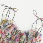 Juliette Floral Print Pleated Mini Dress Spaghetti Strap Tiered Detail Pink