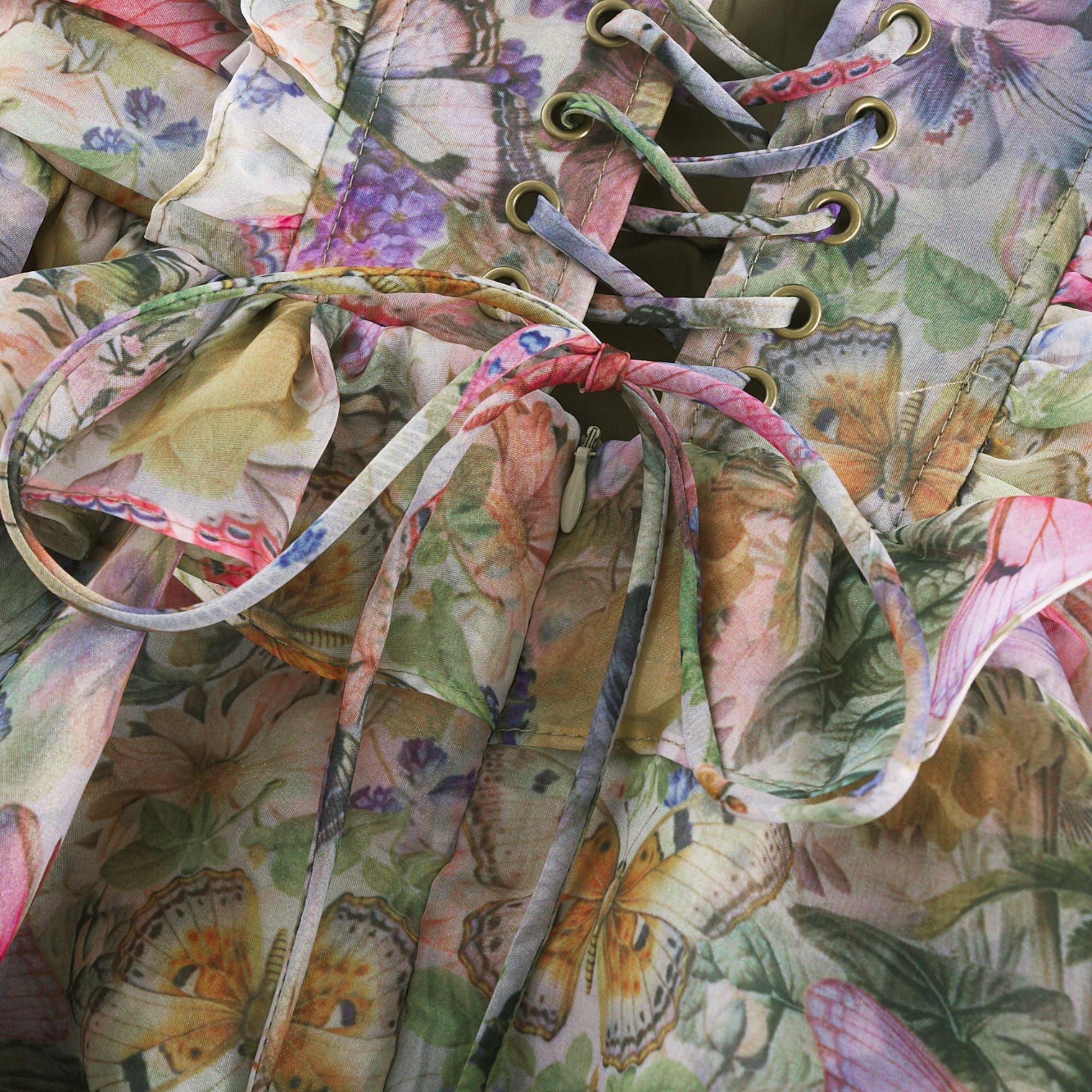 Juliette Floral Print Pleated Mini Dress Spaghetti Strap Tiered Detail Pink