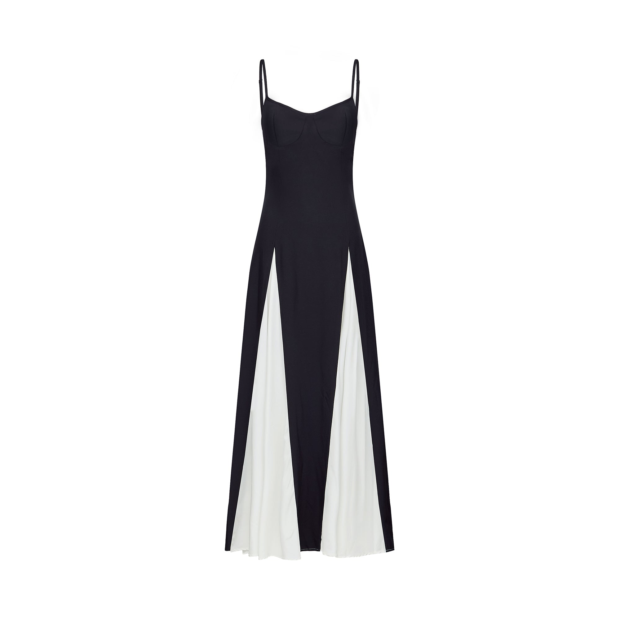Sofie Two Tone Pleated Maxi Dress Sleeveless Adjustable Straps Detail Black
