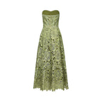 Inès Lace Floral Embroidered Midi Dress Off-Shoulder Cut-Out Detail Green