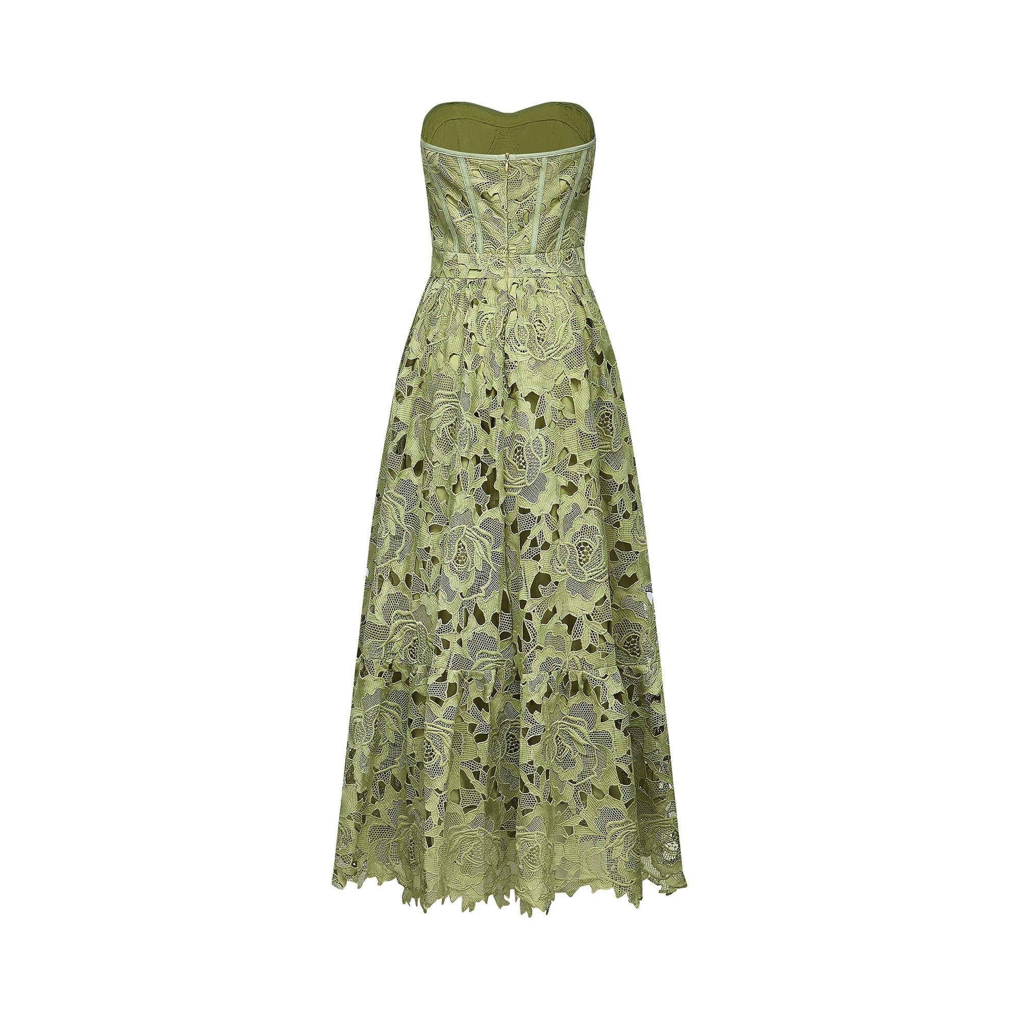 Inès Lace Floral Embroidered Midi Dress Off-Shoulder Cut-Out Detail Green